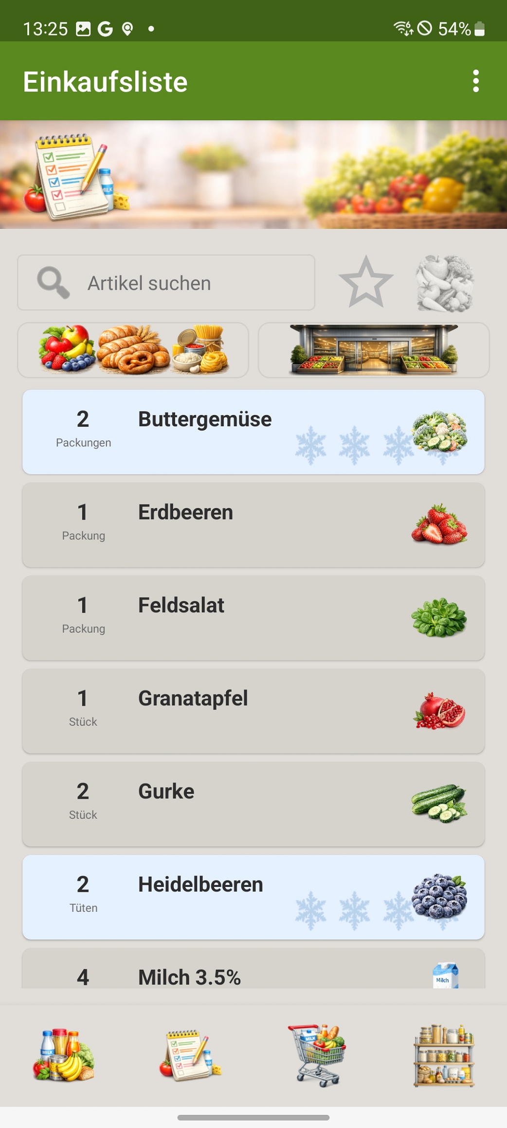 Einkaufsliste mit Einträgen